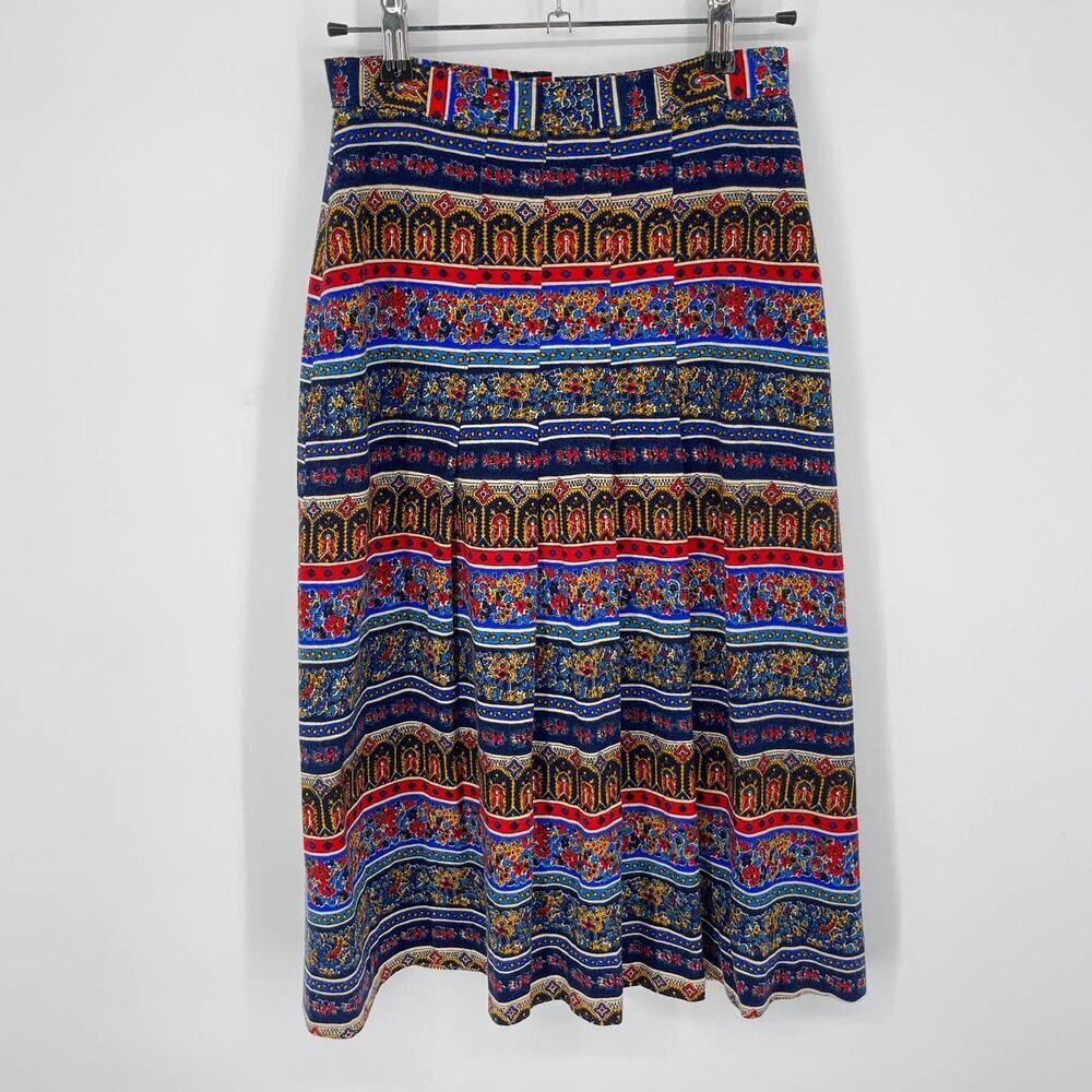 Barbizon VINTAGE Skirt Womens Sz XS Blue Red Floral A-Line Side Zipper Lined